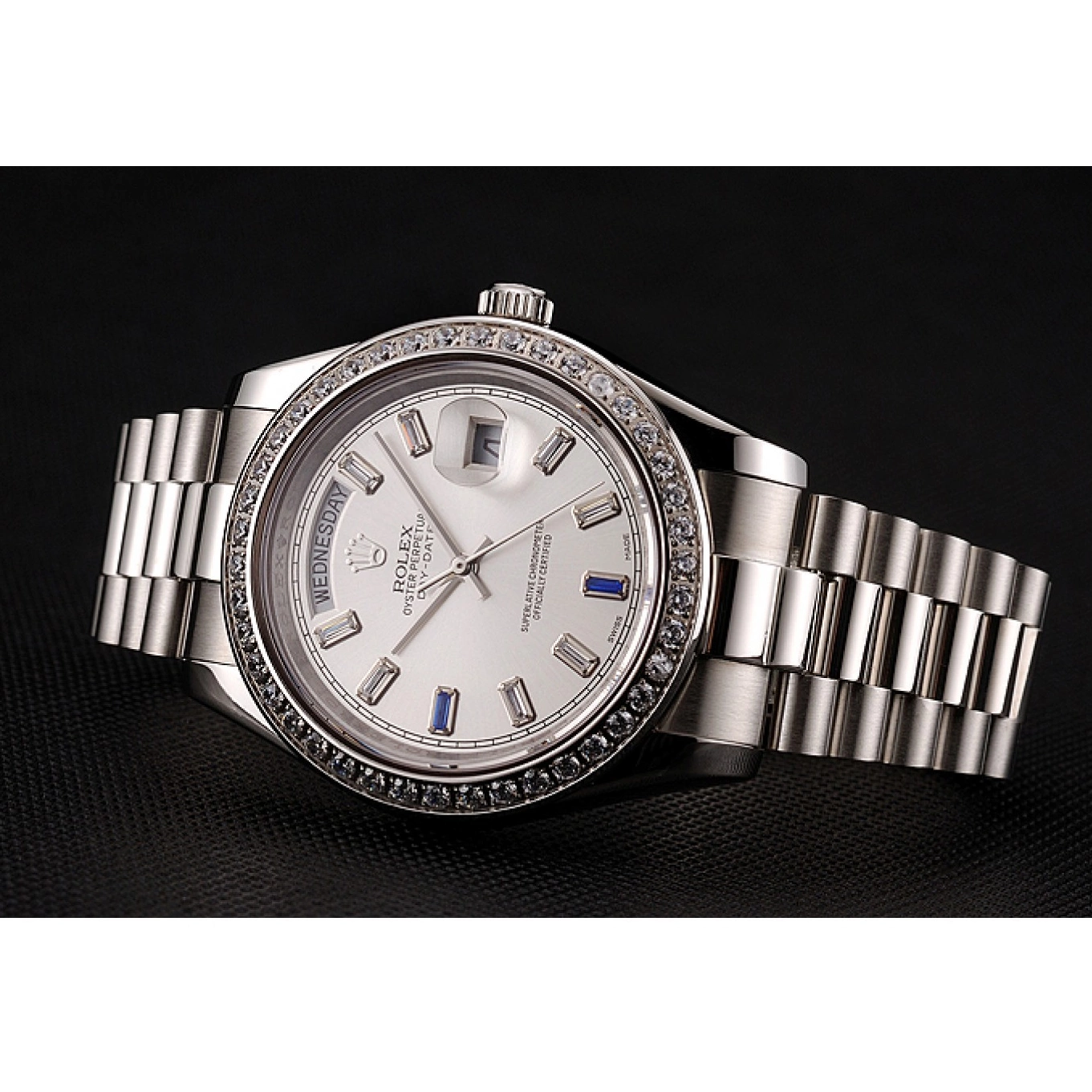 Aaa replica watch Swiss Bezel Day-Date 1454109 Diamonds Rolex Bracelet Steel Staineless 0822